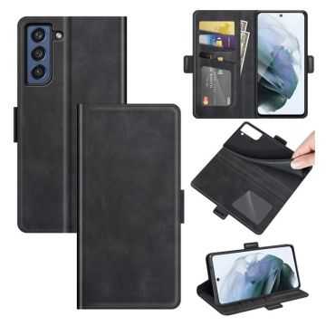 For Samsung Galaxy S21 FE Dual-side Magnetic Buckle Horizontal Flip Leather Case with Holder & Card Slots & Wallet(Black)