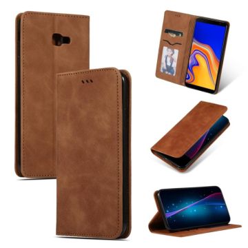 Retro Skin Feel Business Magnetic Horizontal Flip Leather Case for Samsung Galaxy J4 Plus 2018 & J4 Prime(Brown)