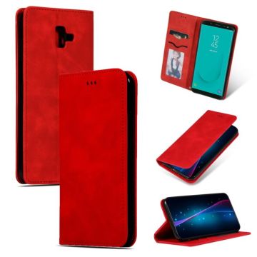 Retro Skin Feel Business Magnetic Horizontal Flip Leather Case for Samsung Galaxy J6 Plus 2018 & J6 Prime(Red)