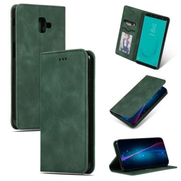 Retro Skin Feel Business Magnetic Horizontal Flip Leather Case for Samsung Galaxy J6 Plus 2018 & J6 Prime(Army Green)