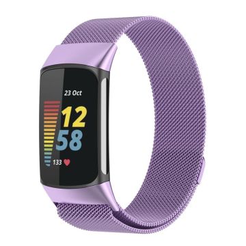 Milano Magnetic Metal Watch Band for Fitbit Charge 5(Light Purple)