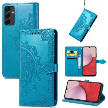 For Samsung Galaxy A14 5G Mandala Flower Embossed Leather Phone Case(Blue)