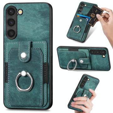 For Samsung Galaxy S23 Ultra 5G Retro Skin-feel Ring Card Wallet Phone Case(Green)