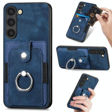For Samsung Galaxy S21 Ultra 5G Retro Skin-feel Ring Card Wallet Phone Case(Blue)