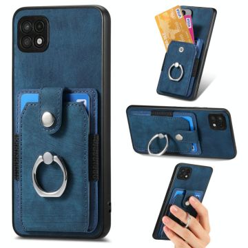 For Samsung Galaxy A22 5G Retro Skin-feel Ring Card Wallet Phone Case(Blue)