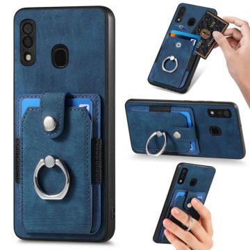 For Samsung Galaxy A30 Retro Skin-feel Ring Card Wallet Phone Case(Blue)