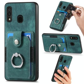 For Samsung Galaxy A30 Retro Skin-feel Ring Card Wallet Phone Case(Green)