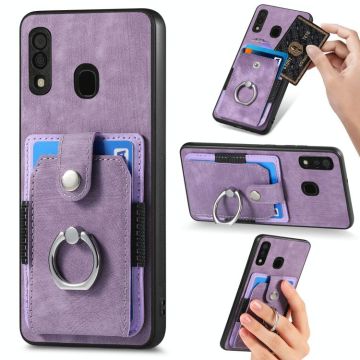 For Samsung Galaxy A30 Retro Skin-feel Ring Card Wallet Phone Case(Purple)
