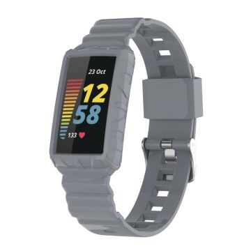 For Fitbit Charge 6 / 5 / 4 / 3 Armor Integrated TPU Watch Band(Gray)