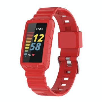 For Fitbit Charge 6 / 5 / 4 / 3 Armor Integrated TPU Watch Band(Red)