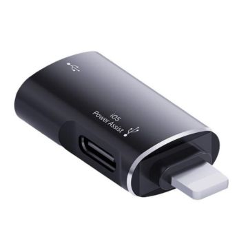 JS-103 8 Pin Male to USB+Type-C Female OTG Adapter(Black)