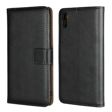 For iPhone XR Leather Horizontal Flip Holster with Magnetic Clasp and Bracket and Card Slot and Wallet(Black)