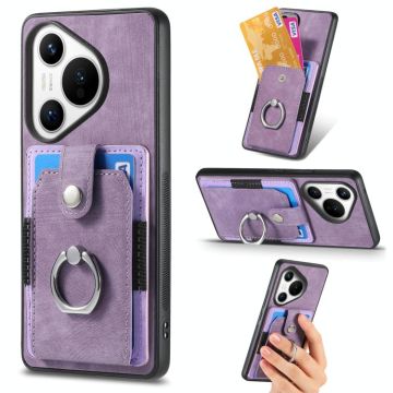 For Huawei Pura 70 Pro Retro Skin-feel Ring Card Wallet Phone Case(Purple)