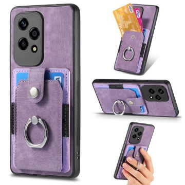 For Honor 200 Lite Global Retro Skin-feel Ring Card Wallet Phone Case(Purple)