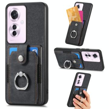 For OPPO Reno11 F 5G Retro Skin-feel Ring Card Wallet Phone Case(Black)