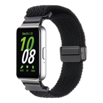 For Samsung Galaxy Fit3 Magnetic Buckle Nylon Braid Watch Band(Black)