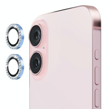For iPhone 16 / 16 Plus ENKAY AR Anti-reflection Individual Diamond Ring Camera Lens Glass Full Film(Sierra Blue)
