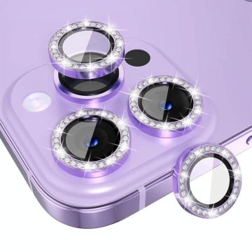 For iPhone 16 Pro / 16 Pro Max ENKAY AR Anti-reflection Individual Diamond Ring Camera Lens Glass Full Film(Light Purple)