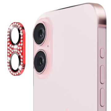 For iPhone 16 / 16 Plus ENKAY Hat-Prince Blink Diamond Camera Lens Aluminium Alloy Tempered Glass Film(Red)