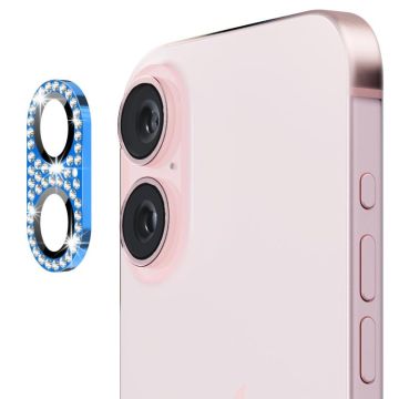 For iPhone 16 / 16 Plus ENKAY Hat-Prince Blink Diamond Camera Lens Aluminium Alloy Tempered Glass Film(Navy Blue)