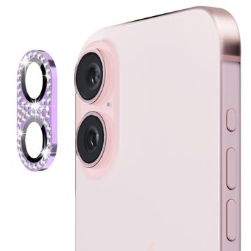 For iPhone 16 / 16 Plus ENKAY Hat-Prince Blink Diamond Camera Lens Aluminium Alloy Tempered Glass Film(Light Purple)