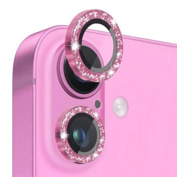 For iPhone 16 / 16 Plus NORTHJO Glitter Camera Lens Protector Tempered Glass Metal Ring Film(Rose)