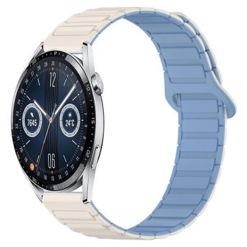For&#x20;Huawei&#x20;Watch&#x20;GT3&#x20;42mm&#x20;Dual&#x20;Color&#x20;Magnetic&#x20;Buckle&#x20;20mm&#x20;Silicone&#x20;Watch&#x20;Band&#x28;White&#x2B;Blue&#x29;