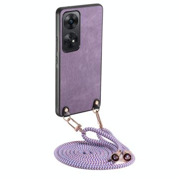 For OPPO Reno8 T 4G Vintage Leather PC Back Cover Phone Case with Crossbody Strap(Purple)