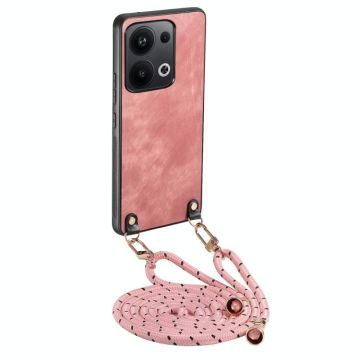 For OPPO Reno9 Pro+ 5G Vintage Leather PC Back Cover Phone Case with Crossbody Strap(Pink)