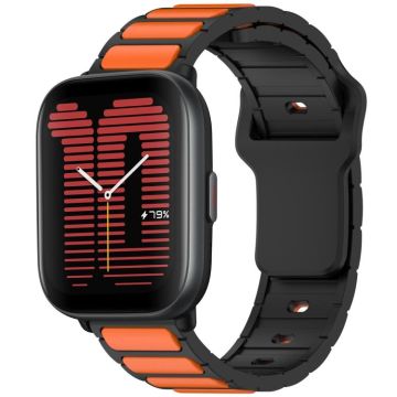 For Amazfit Active / GTR Mini / Bip 3 Flat Head Dual Color 20mm Quick Release Silicone Watch Band(Black Orange)