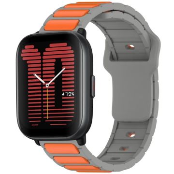 For Amazfit Active / GTR Mini / Bip 3 Flat Head Dual Color 20mm Quick Release Silicone Watch Band(Gray Orange)