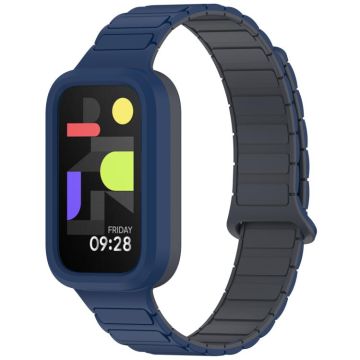 For Xiaomi Band 9 Active Dual Color Soft Case Integrated Magnetic Silicone Watch Band(Midnight Blue Gray)