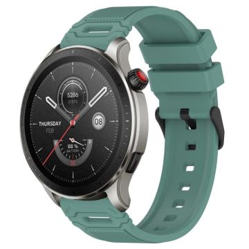 For Amazfit Watch 22mm Vertical Pattern Black Buckle Silicone Watch Band(Olive Green)