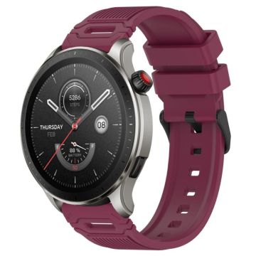 For Amazfit Watch 22mm Vertical Pattern Black Buckle Silicone Watch Band(Wine Red)