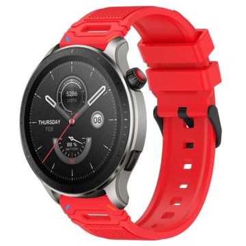 For Amazfit Watch 22mm Vertical Pattern Black Buckle Silicone Watch Band(Two Color+Red)