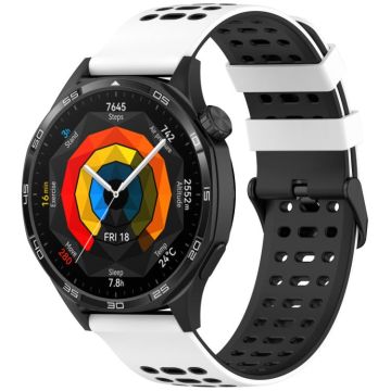 For Huawei Watch 22mm Three Rows Hole Two Color Silicone Watch Band(White+Black)