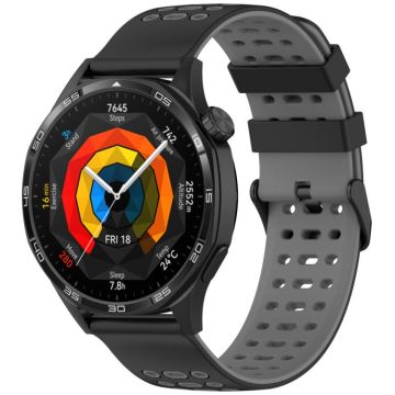 For Huawei Watch 22mm Three Rows Hole Two Color Silicone Watch Band(Black+Grey)