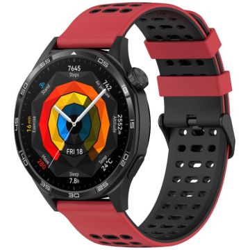 For Huawei Watch 22mm Three Rows Hole Two Color Silicone Watch Band(Red+Black)
