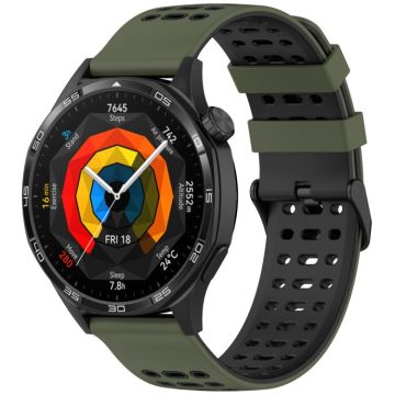 For Huawei Watch 22mm Three Rows Hole Two Color Silicone Watch Band(Army Green+Black)