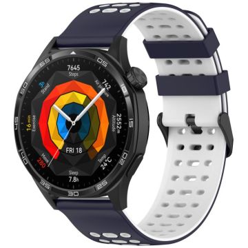 For Huawei Watch 22mm Three Rows Hole Two Color Silicone Watch Band(Midnight Blue+White)