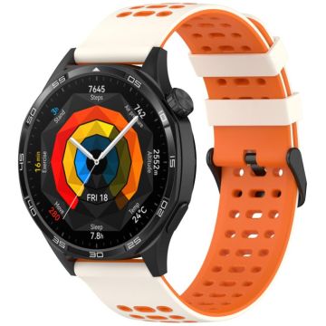 For Huawei Watch 22mm Three Rows Hole Two Color Silicone Watch Band(Starlight+Orange)