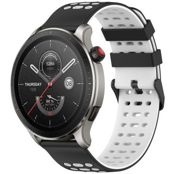 For Amazfit Watch 22mm Three Rows Hole Two Color Silicone Watch Band(Black+White)