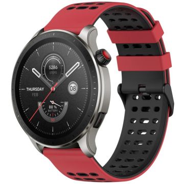 For Amazfit Watch 22mm Three Rows Hole Two Color Silicone Watch Band(Red+Black)