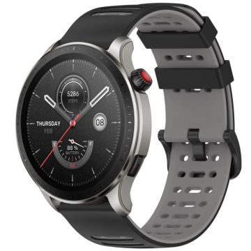 For Amazfit Watch 22mm Hollow Three Rows Hole Two Color Silicone Watch Band(Black+Grey)