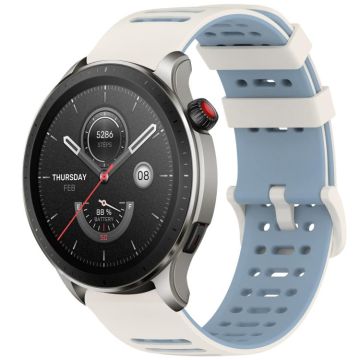 For Amazfit Watch 22mm Hollow Three Rows Hole Two Color Silicone Watch Band(Starlight+Blue)