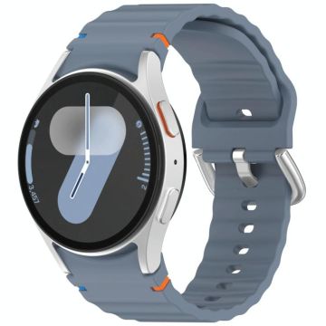 For Samsung Galaxy Watch 7 40 / 44mm Wavy Grain Stitched Silver Buckle Silicone Watch Band(Blue)