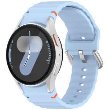 For Samsung Galaxy Watch 7 40 / 44mm Wavy Grain Stitched Silver Buckle Silicone Watch Band(Light Blue)