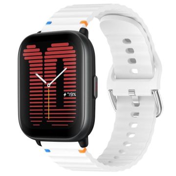 For Amazfit Active Wavy Grain Stitched 20mm Silicone Watch Band(White)