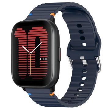 For Amazfit Active Wavy Grain Stitched 20mm Silicone Watch Band(Midnight Blue)
