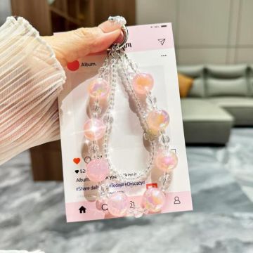 Fresh And Colorful round Bead Chain Crystal Phone Case Chain(Pink)